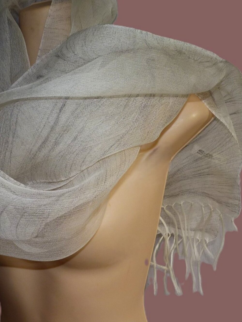 Eiji Miyamoto transparent off white silk scarf 76x16"
